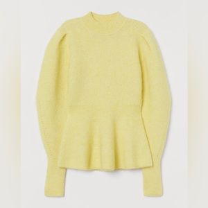 NEW H&M beautiful wool blend peplum sweater in buttery yellow
